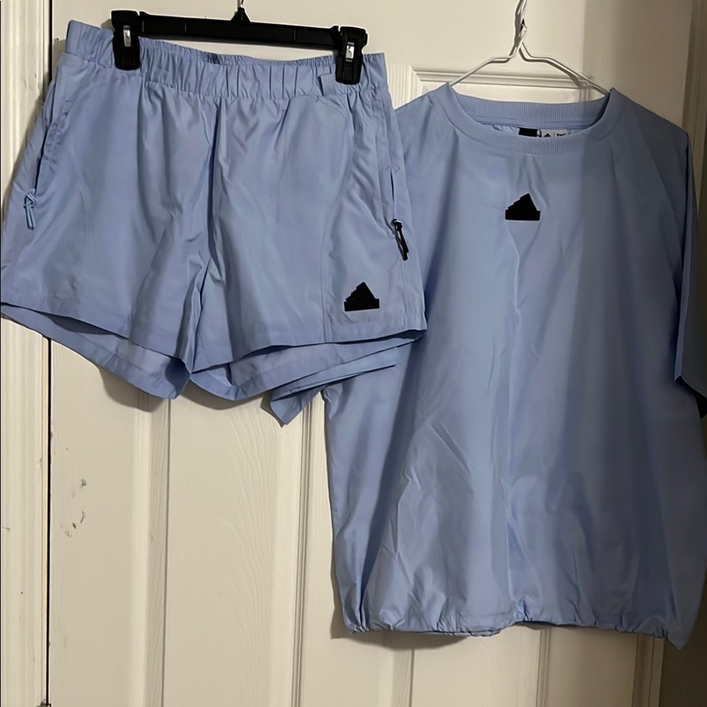 adidas Light Blue Athletic Top and Shorts Set